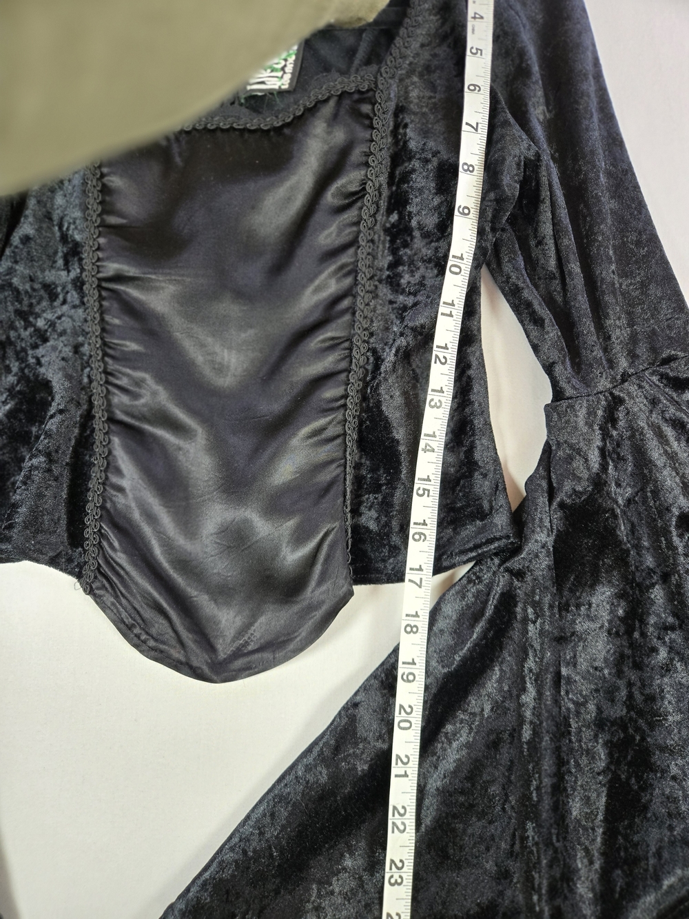 VTG Lip Service Black Velvet Satin Corset Bell Sleeve Gothic Top Size Large - Picture 10 of 12